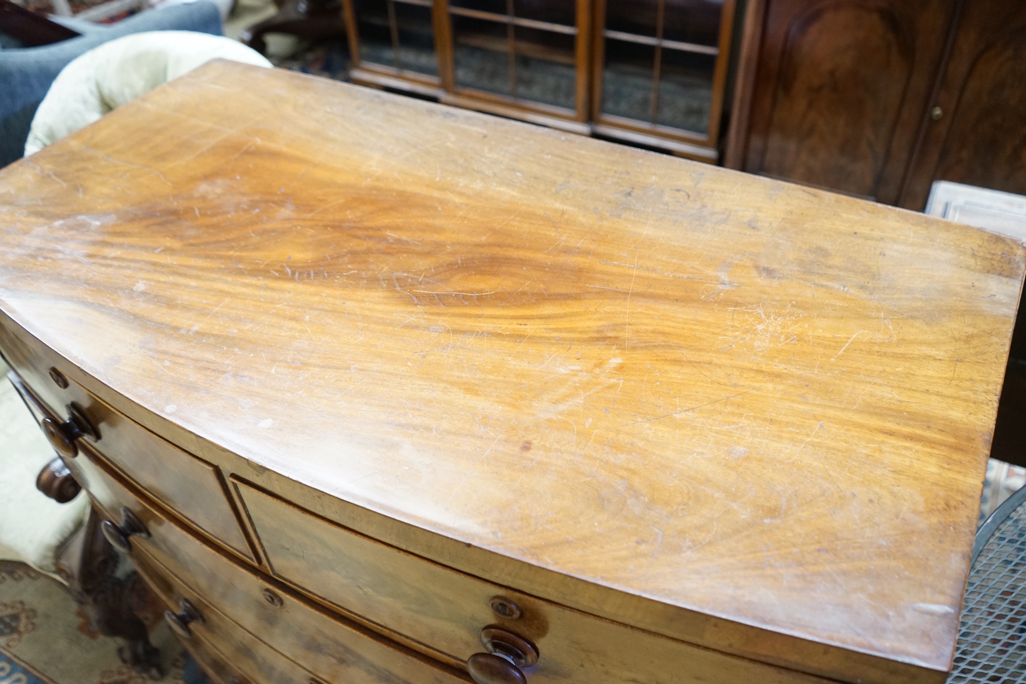 A Victorian mahogany bowfront chest, width 106cm, depth 54cm, height 106cm